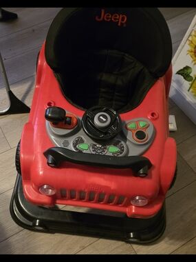 Jeep Red and Black Ride-On Walker with Interactive Dashboard